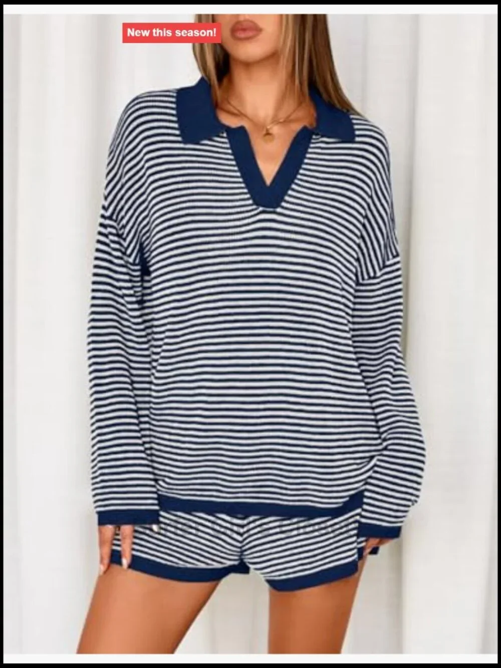 Striped Long Sleeve Lounge Set with Drawstring Shorts 2 Piece Outfit